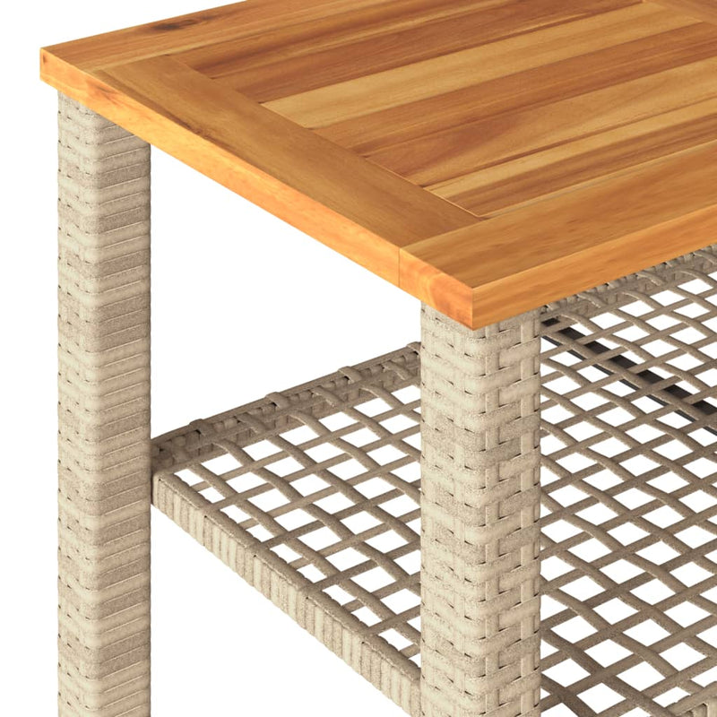 vidaXL bézs polyrattan és akácfa kerti asztal 70 x 38 x 42 cm