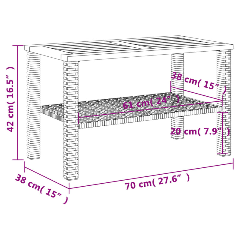 vidaXL bézs polyrattan és akácfa kerti asztal 70 x 38 x 42 cm