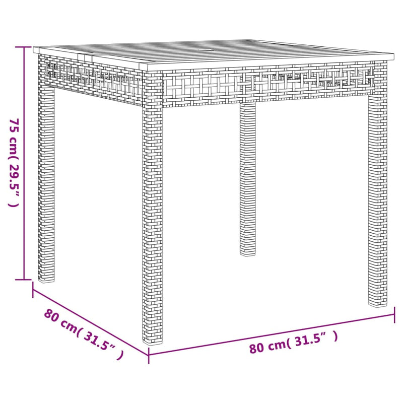 vidaXL szürke polyrattan és akácfa kerti asztal 80 x 80 x 74 cm