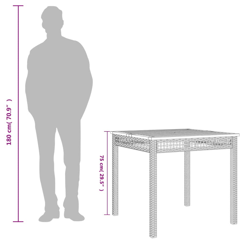 vidaXL szürke polyrattan és akácfa kerti asztal 80 x 80 x 74 cm