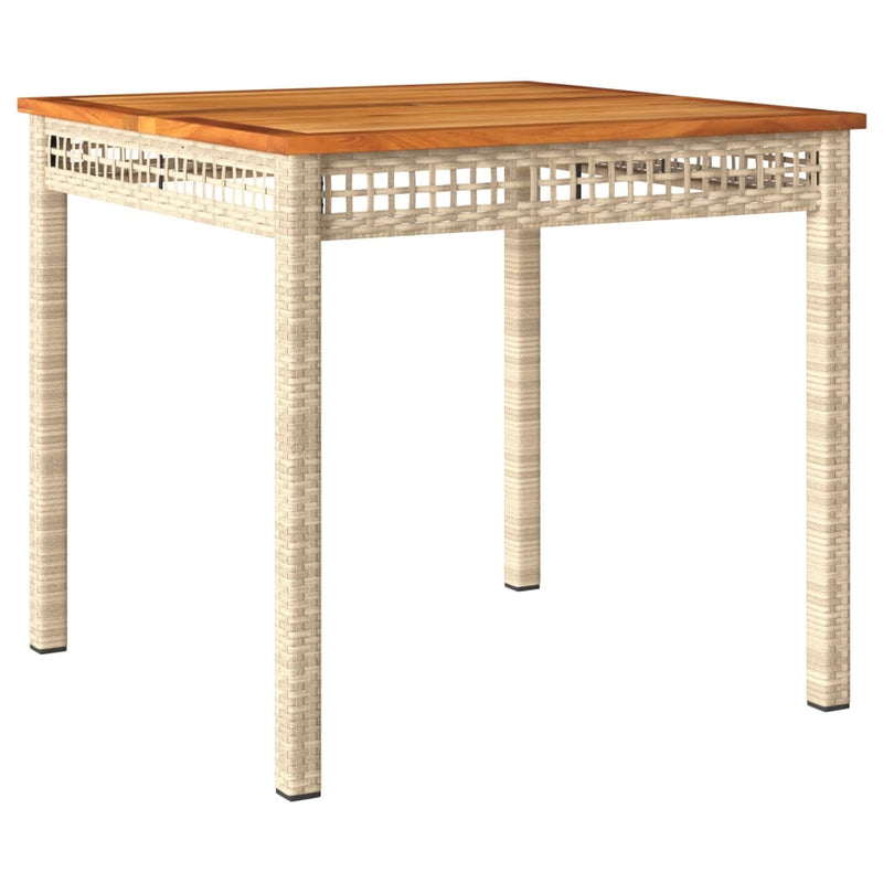 vidaXL bézs polyrattan és akácfa kerti asztal 80 x 80 x 75 cm