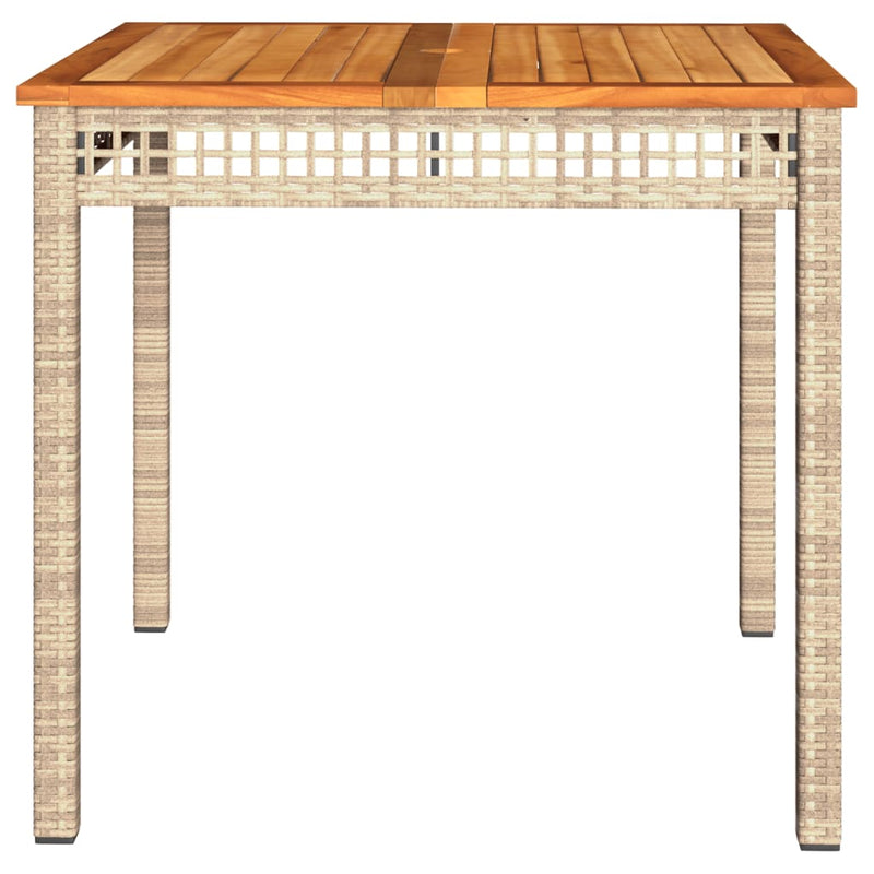 vidaXL bézs polyrattan és akácfa kerti asztal 80 x 80 x 75 cm