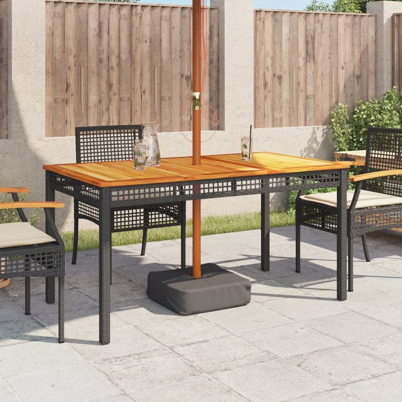 vidaXL fekete polyrattan és akácfa kerti asztal 140 x 80 x 75 cm