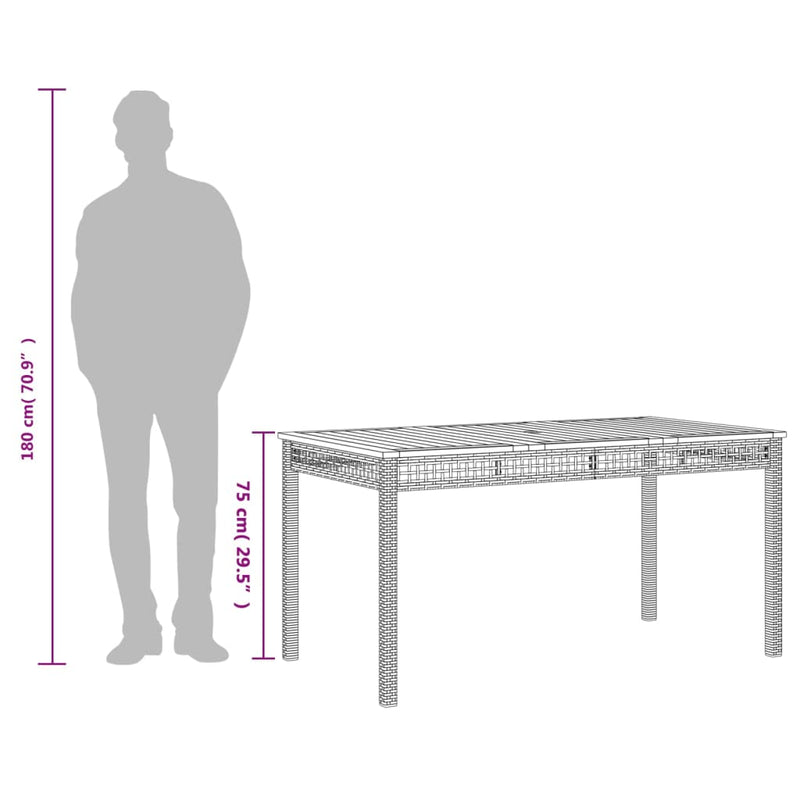vidaXL fekete polyrattan és akácfa kerti asztal 140 x 80 x 75 cm