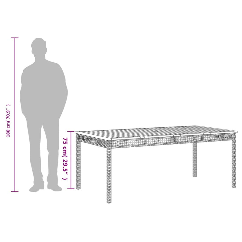 vidaXL bézs polyrattan és akácfa kerti asztal 180 x 90 x 75 cm