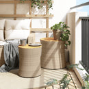 vidaXL 2 db bézs polyrattan kerti kisasztal fa asztallappal