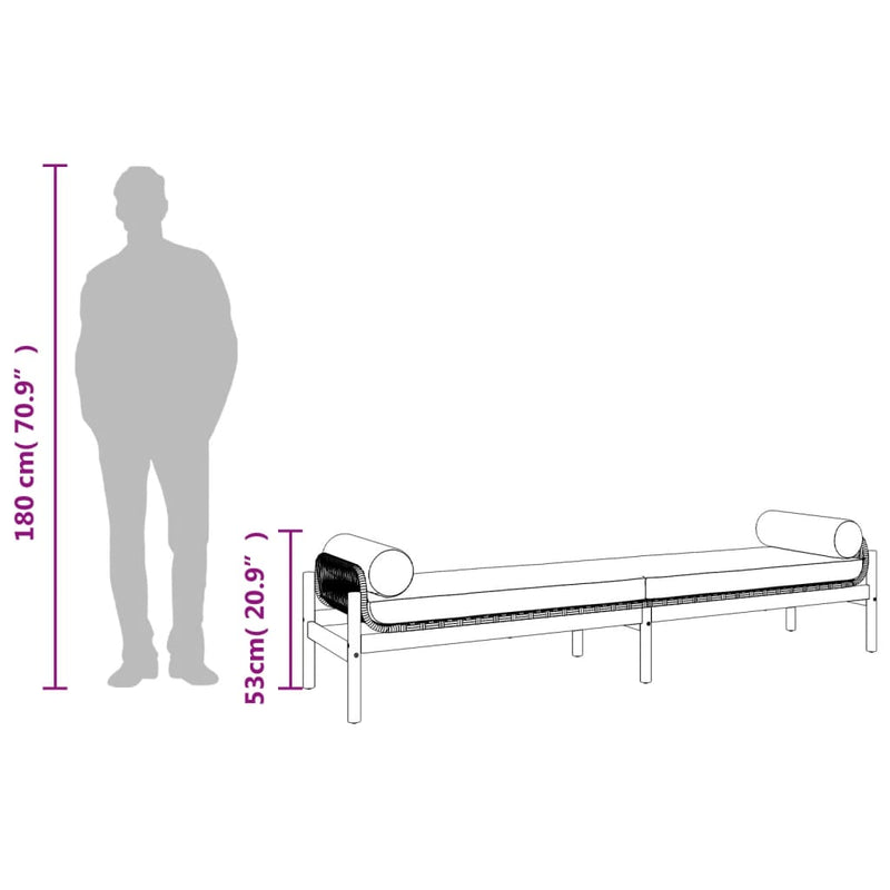 vidaXL polyrattan akácfa kerti pad fekete párnával
