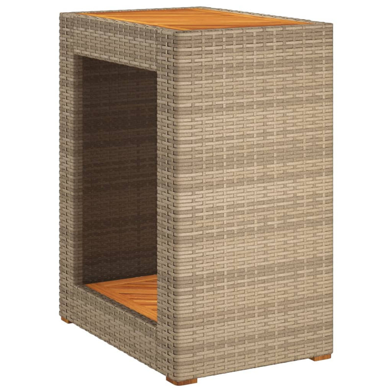 vidaXL bézs polyrattan kerti kisasztal fa asztallappal 60x40x75 cm