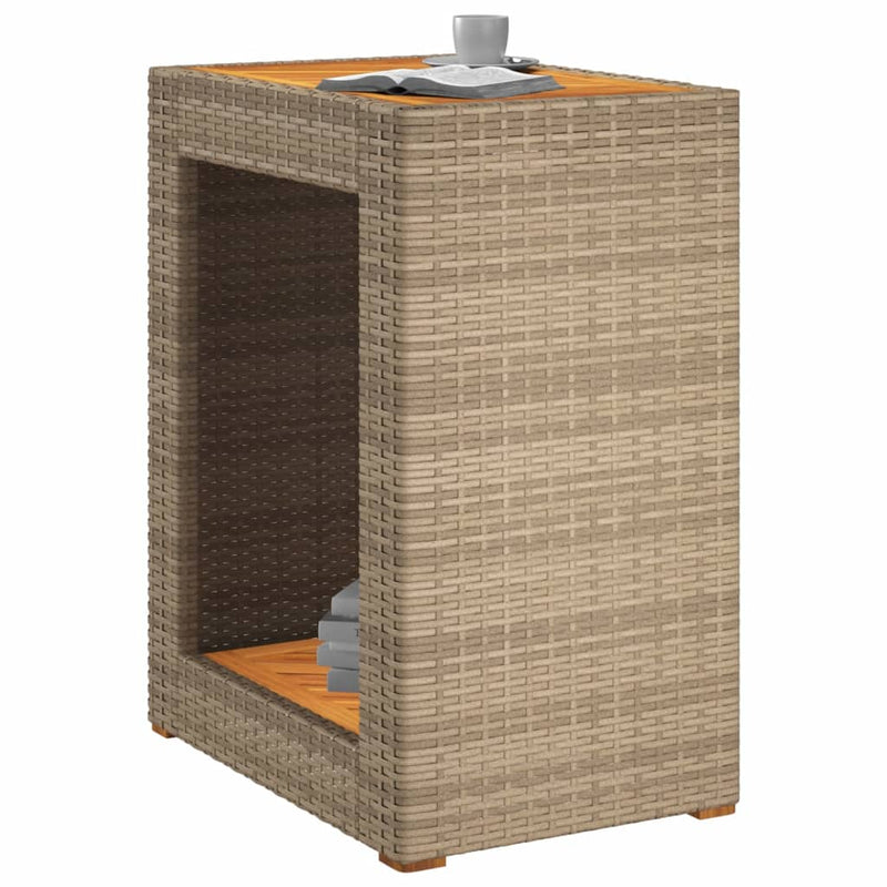 vidaXL bézs polyrattan kerti kisasztal fa asztallappal 60x40x75 cm
