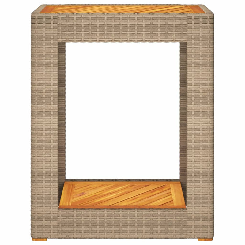vidaXL bézs polyrattan kerti kisasztal fa asztallappal 60x40x75 cm