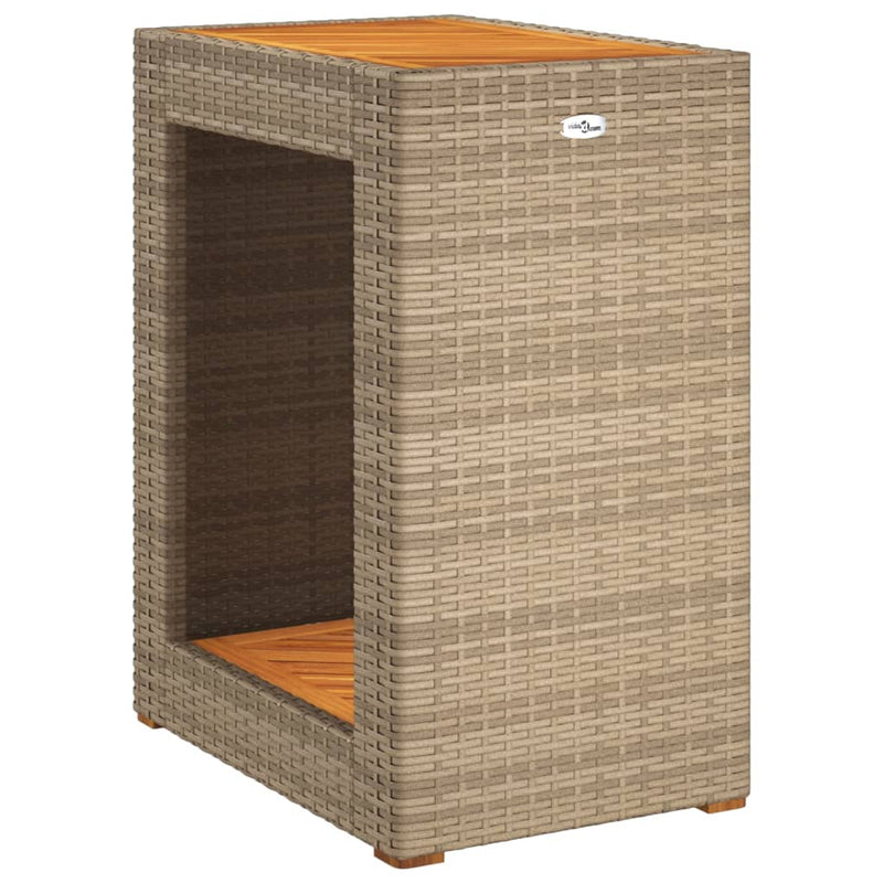 vidaXL bézs polyrattan kerti kisasztal fa asztallappal 60x40x75 cm
