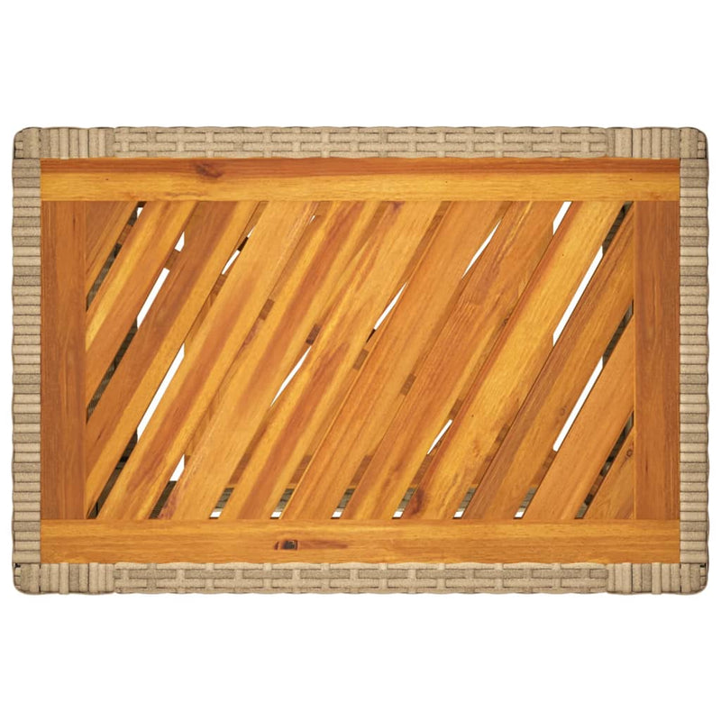 vidaXL bézs polyrattan kerti kisasztal fa asztallappal 60x40x75 cm
