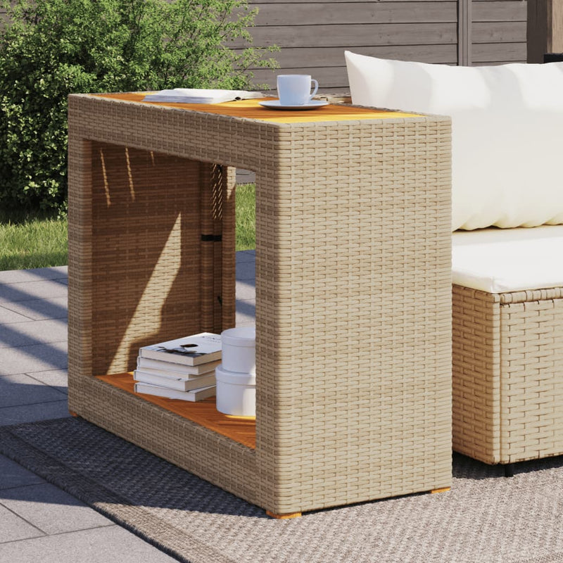 vidaXL bézs polyrattan kerti kisasztal fa asztallappal 100x40x75 cm