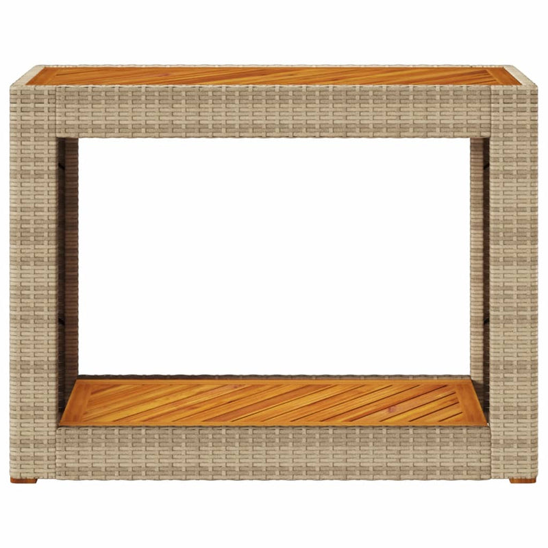 vidaXL bézs polyrattan kerti kisasztal fa asztallappal 100x40x75 cm
