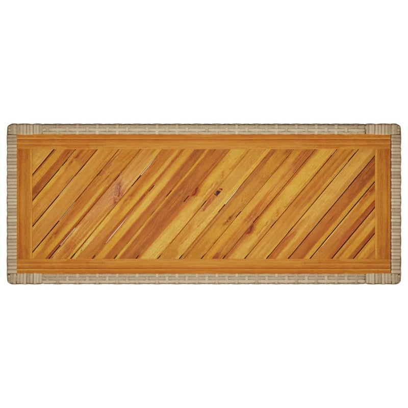 vidaXL bézs polyrattan kerti kisasztal fa asztallappal 100x40x75 cm