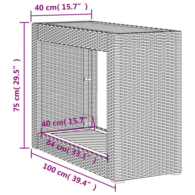vidaXL bézs polyrattan kerti kisasztal fa asztallappal 100x40x75 cm