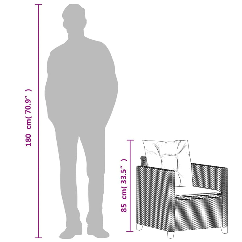 vidaXL fekete polyrattan kerti szék párnákkal