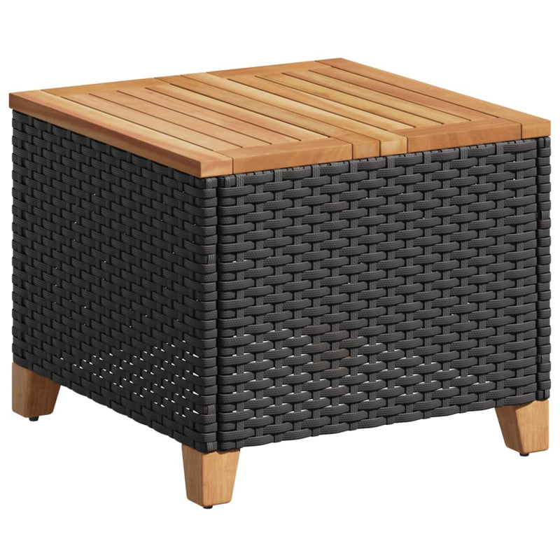 vidaXL fekete polyrattan és akácfa kerti asztal 45 x 45 x 37 cm