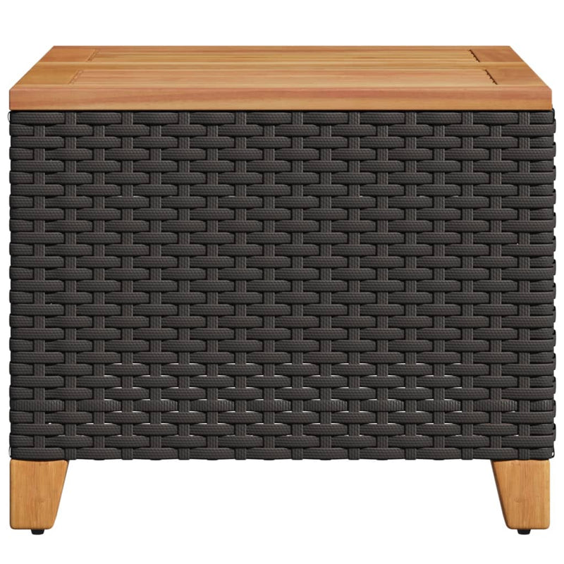 vidaXL fekete polyrattan és akácfa kerti asztal 45 x 45 x 37 cm