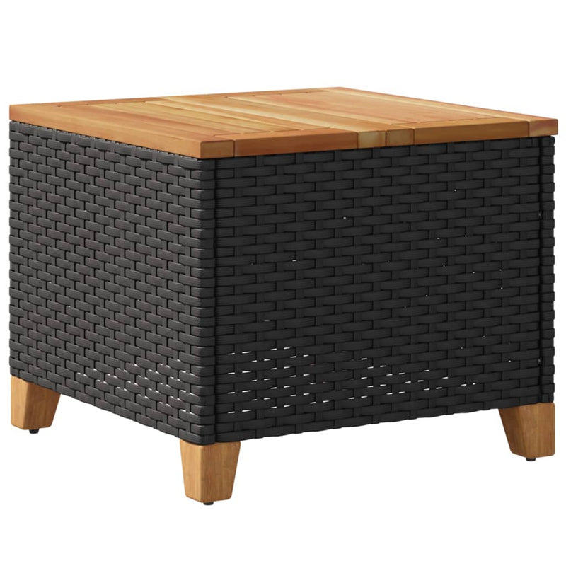 vidaXL fekete polyrattan és akácfa kerti asztal 45 x 45 x 37 cm