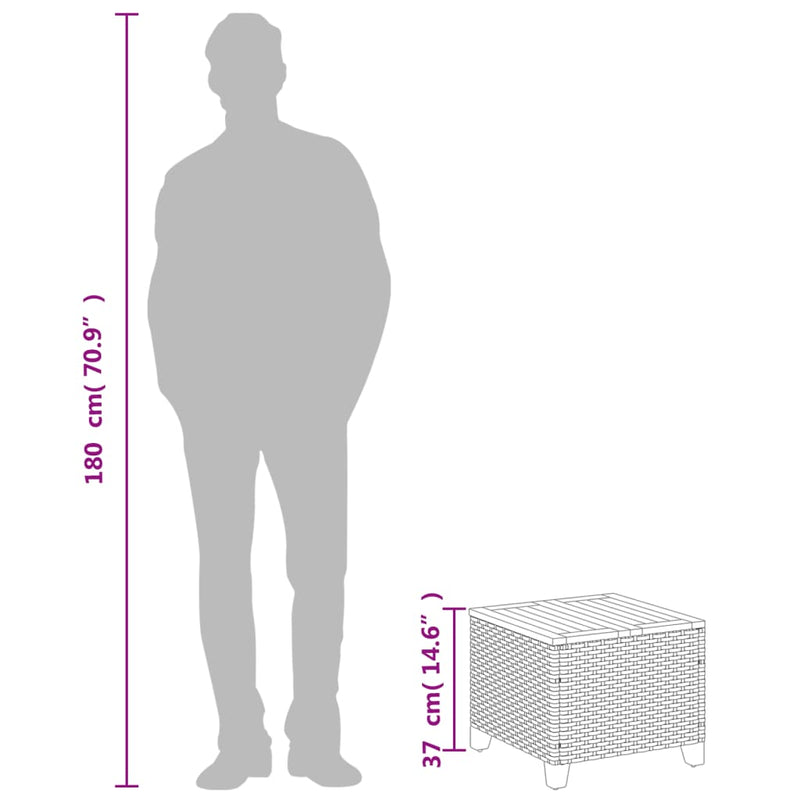 vidaXL szürke polyrattan és akácfa kerti asztal 45 x 45 x 37 cm