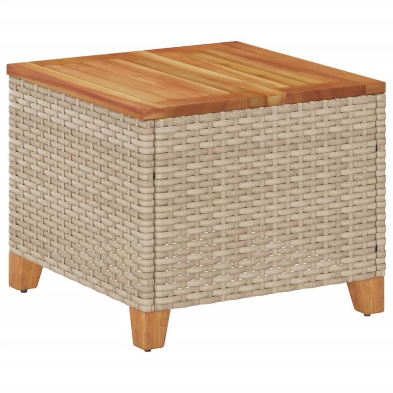 vidaXL bézs polyrattan és akácfa kerti asztal 45 x 45 x 37 cm