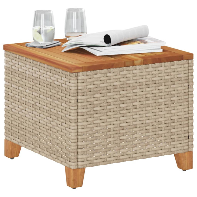 vidaXL bézs polyrattan és akácfa kerti asztal 45 x 45 x 37 cm