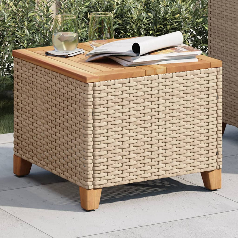 vidaXL bézs polyrattan és akácfa kerti asztal 45 x 45 x 37 cm