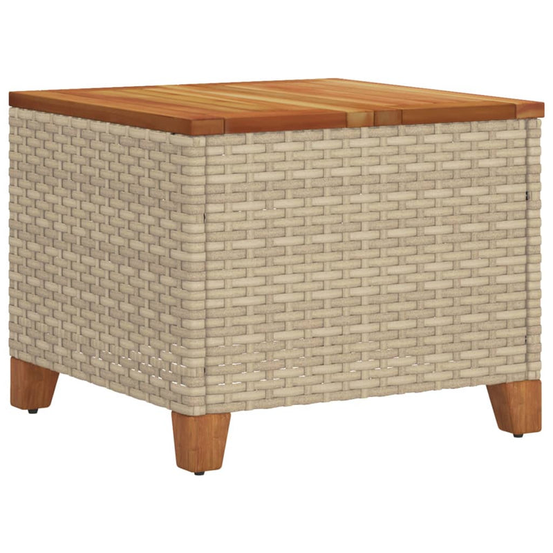 vidaXL bézs polyrattan és akácfa kerti asztal 45 x 45 x 37 cm