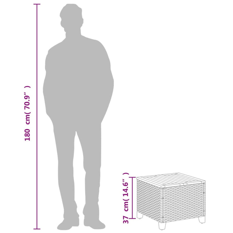 vidaXL bézs polyrattan és akácfa kerti asztal 45 x 45 x 37 cm