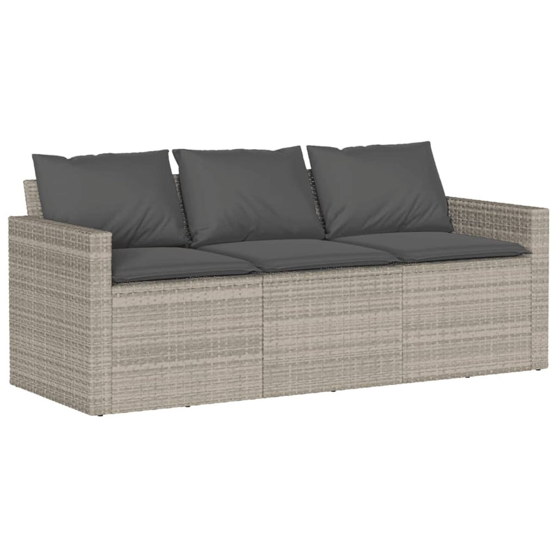vidaXL 3 személyes világosszürke polyrattan kerti kanapé párnával