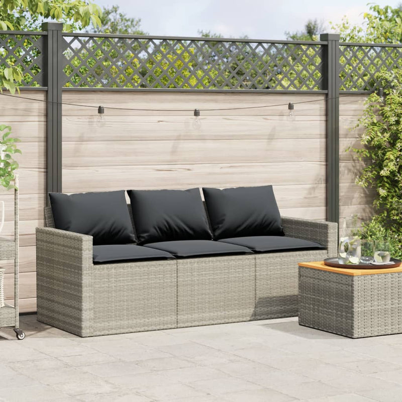 vidaXL 3 személyes világosszürke polyrattan kerti kanapé párnával