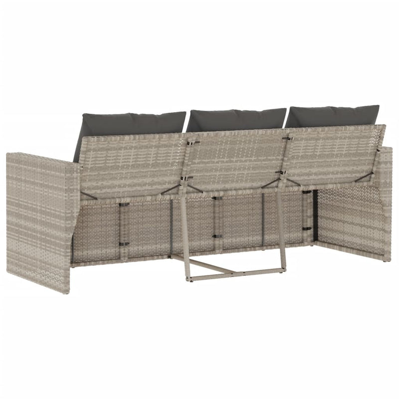 vidaXL 3 személyes világosszürke polyrattan kerti kanapé párnával
