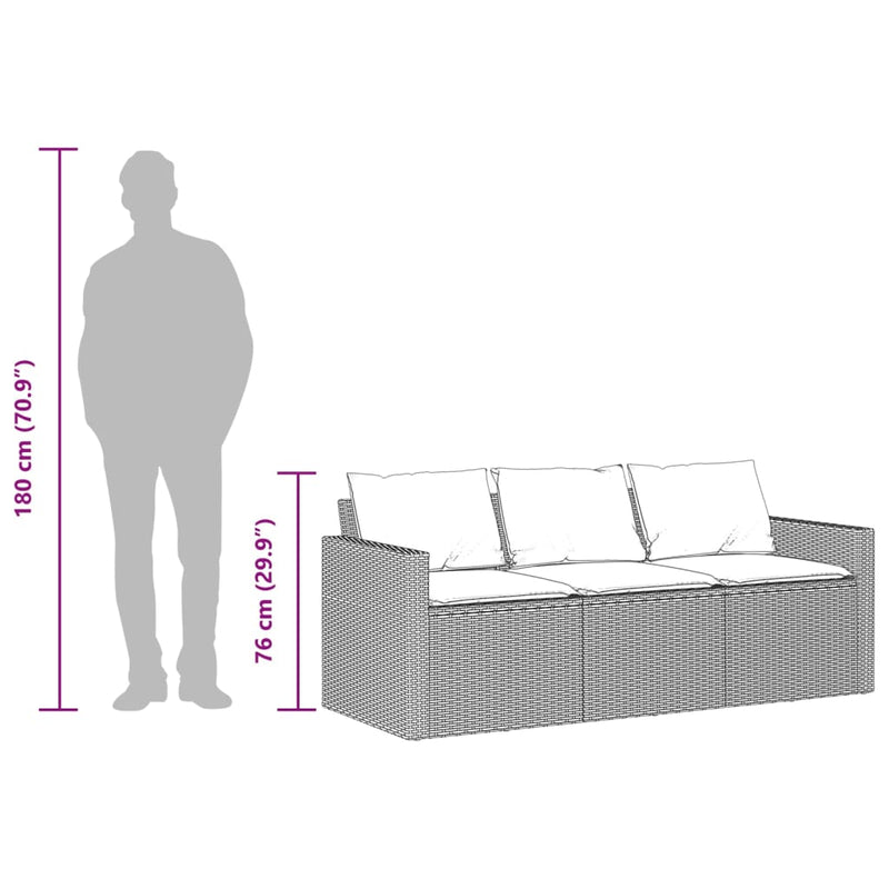 vidaXL 3 személyes világosszürke polyrattan kerti kanapé párnával
