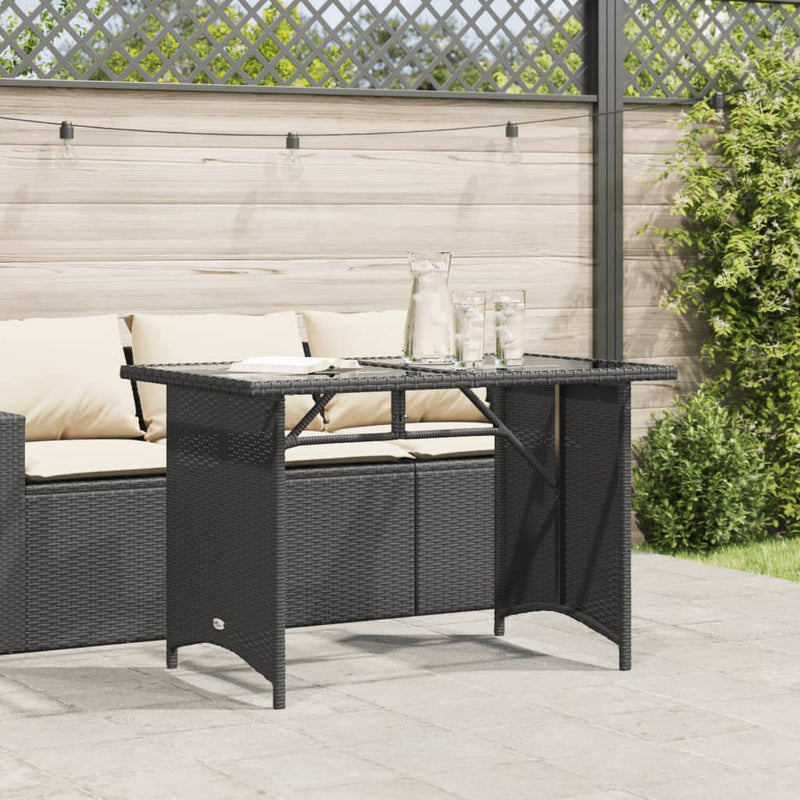 vidaXL fekete polyrattan üveglapos kerti asztal 110x68x70 cm