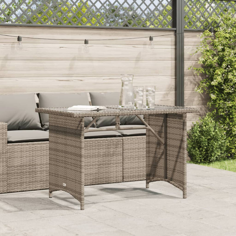 vidaXL szürke polyrattan üveglapos kerti asztal 110x68x70 cm