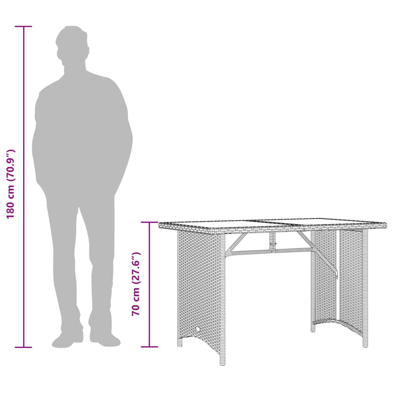 vidaXL szürke polyrattan üveglapos kerti asztal 110x68x70 cm