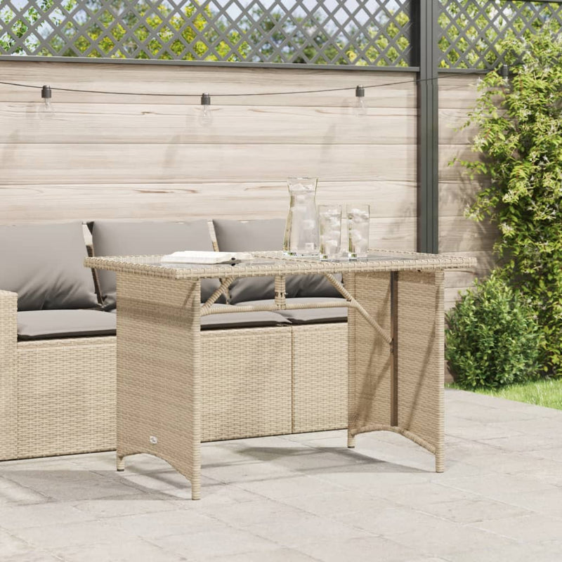 vidaXL bézs polyrattan üveglapos kerti asztal 110x68x70 cm