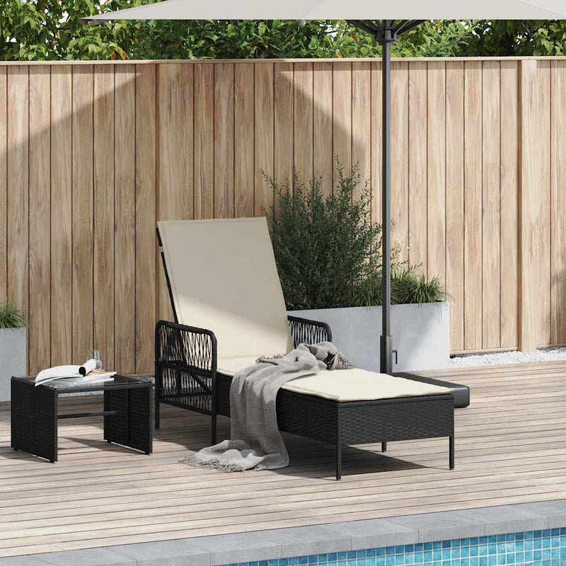 vidaXL Napozóágy párnával 1-személy Fekete 157 x 55 x 92cm polirattan