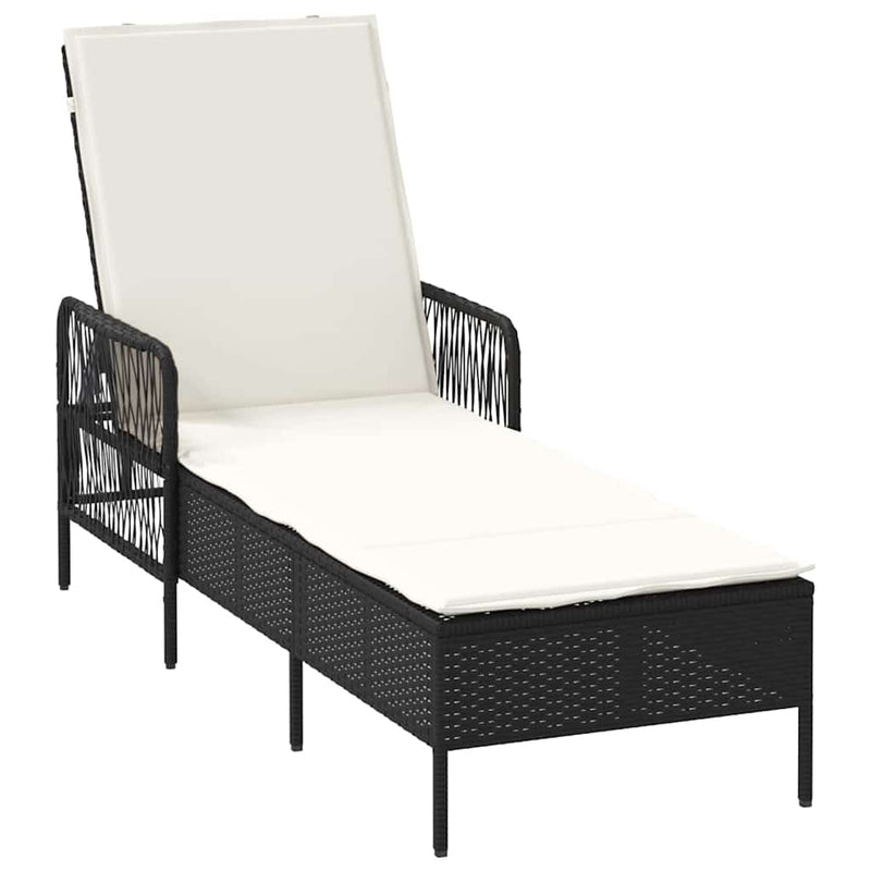 vidaXL Napozóágy párnával 1-személy Fekete 157 x 55 x 92cm polirattan