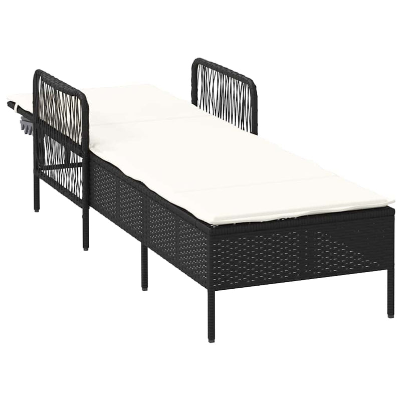 vidaXL Napozóágy párnával 1-személy Fekete 157 x 55 x 92cm polirattan