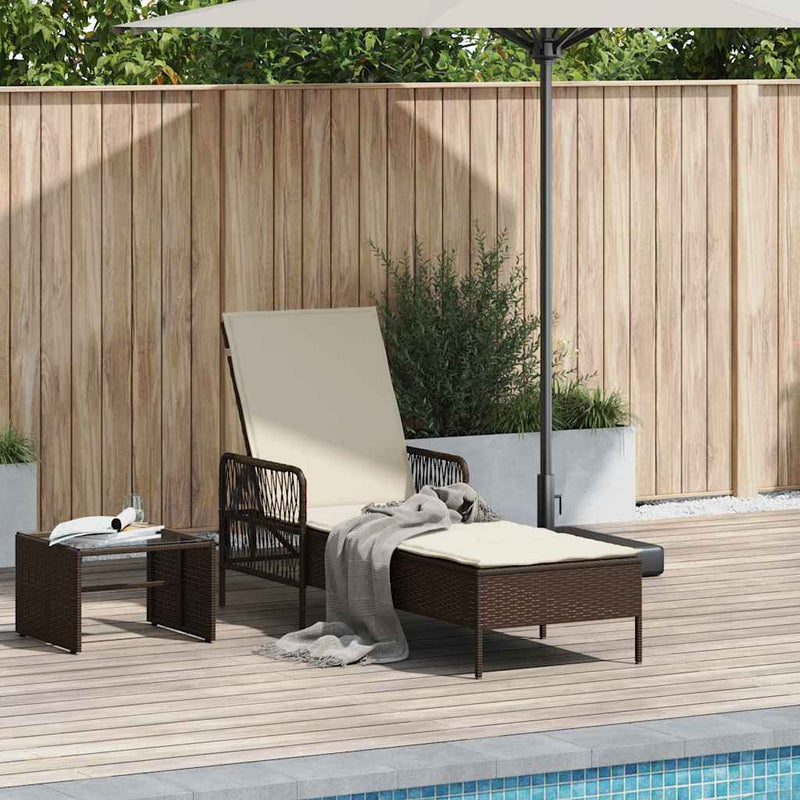vidaXL Napozóágy párnával 1-személy Barna 157 x 55 x 92cm polirattan