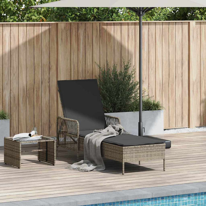 vidaXL Napozóágy párnával 1-személy Szürke 157 x 55 x 92cm polirattan