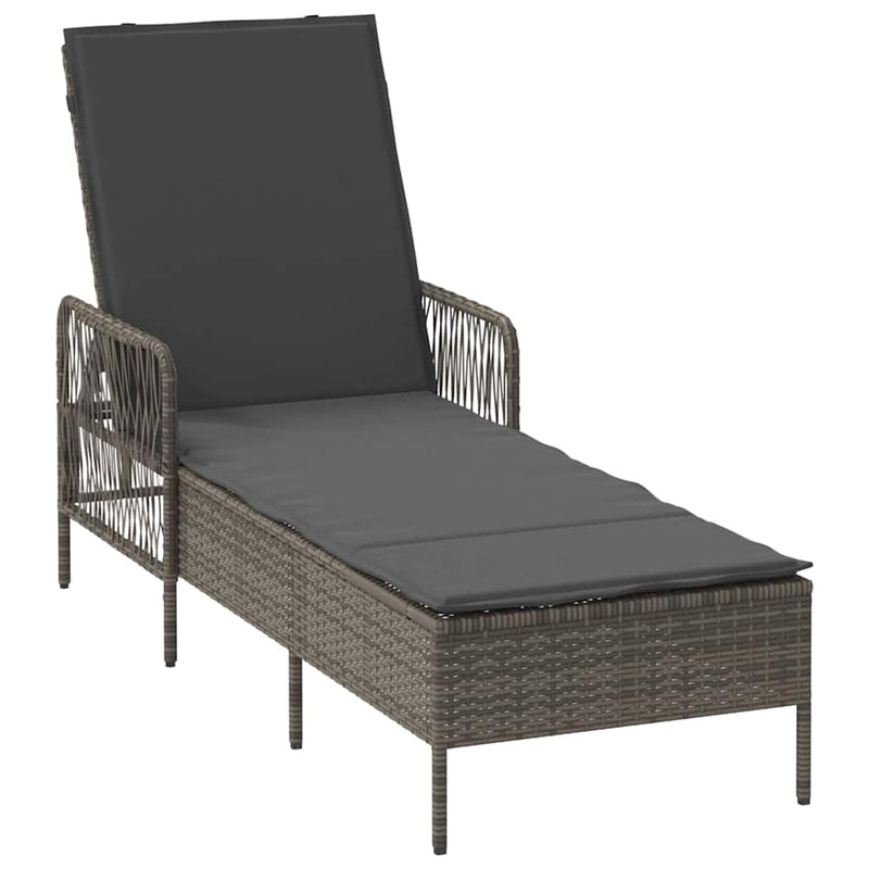 vidaXL Napozóágy párnával 1-személy Szürke 157 x 55 x 92cm polirattan