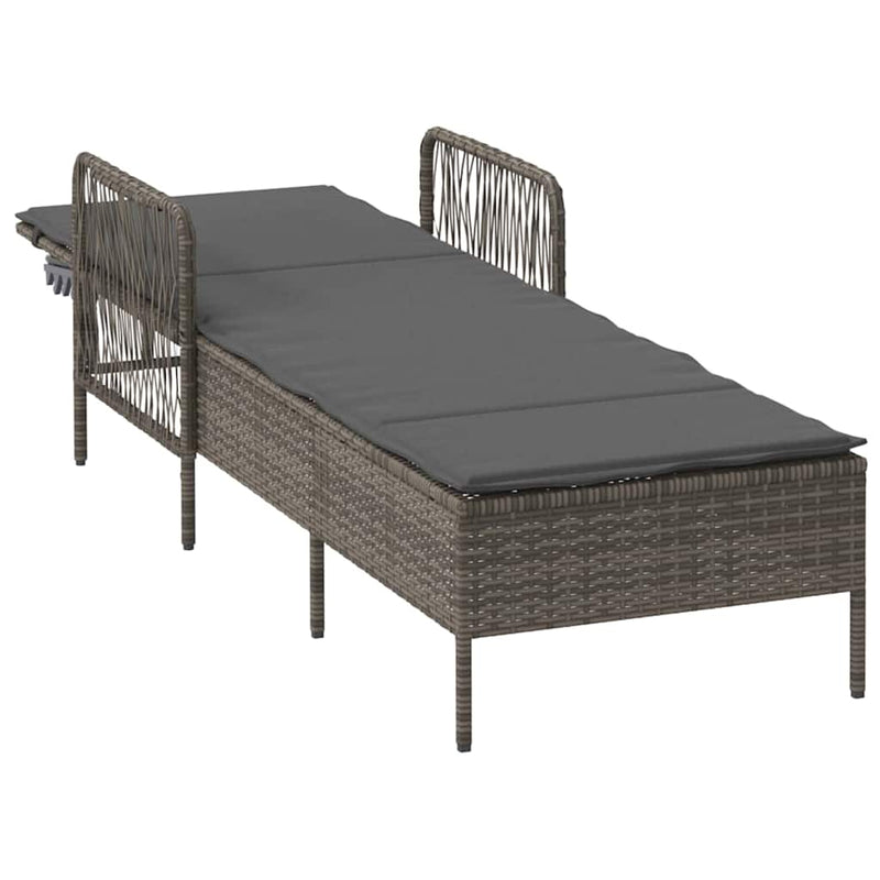 vidaXL Napozóágy párnával 1-személy Szürke 157 x 55 x 92cm polirattan