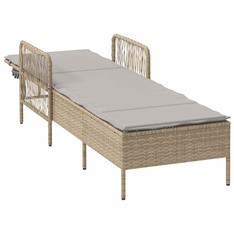vidaXL Napozóágy párnával 1-személy Bézs 157 x 55 x 92cm polirattan
