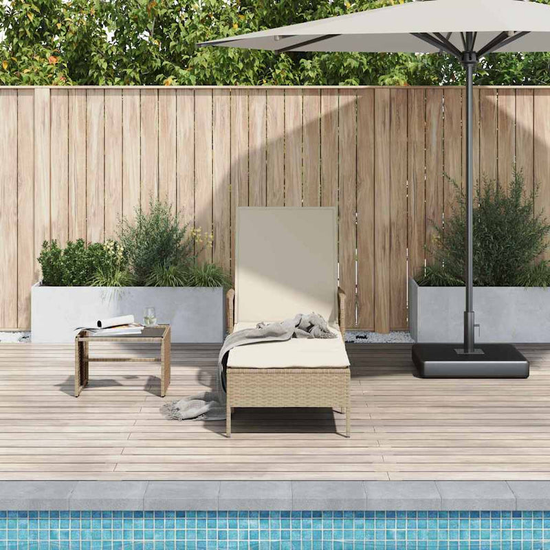 vidaXL Napozóágy párnával 1-személy Bézs 157 x 55 x 92cm polirattan