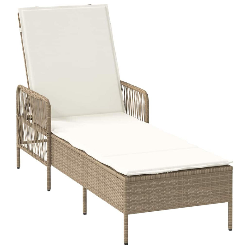 vidaXL Napozóágy párnával 1-személy Bézs 157 x 55 x 92cm polirattan