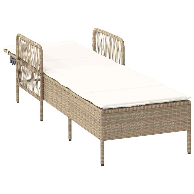 vidaXL Napozóágy párnával 1-személy Bézs 157 x 55 x 92cm polirattan