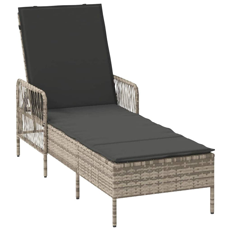 vidaXL Napozóágy párnával Világosszürke 157 x 55 x 92cm polirattan